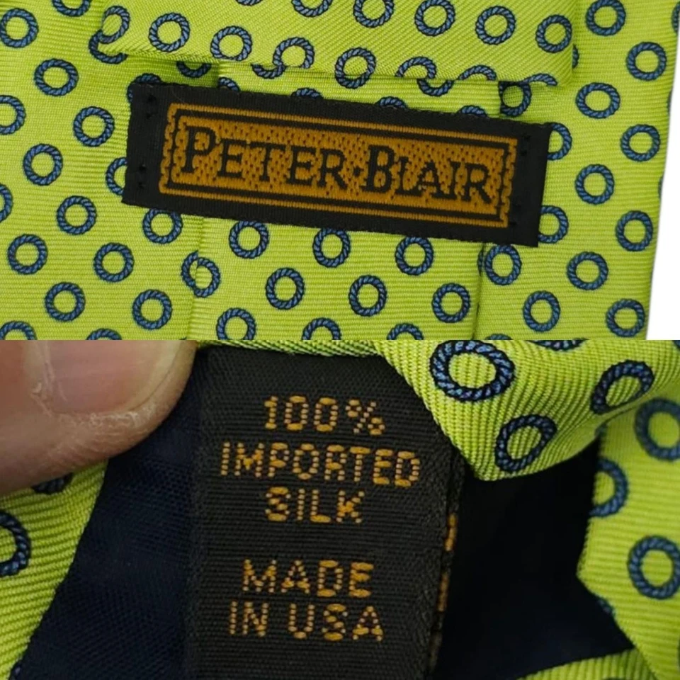 Peter Blair Silk Tie 100% Silk Green Blue Rings Circles Classic Preppy USA Made - Image 4 of 4