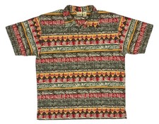 Vintage 90s LL Bean Polo Collared Shirt Somoa Hawaii Island Pattern Print Textur