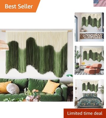 Elegant Green Fiber Dip-Dyed Macrame Wall Hanging - Handmade Art, 57'' x 39''