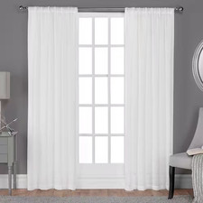 Belgian RP Winter White Solid Sheer Rod Pocket Curtain, 50 In. W X 96 In. L Set