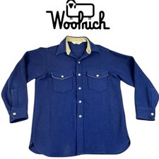 Vintage Woolrich Shirt Mens LARGE Blue Button Up Wool Blend USA Made 80s 90s