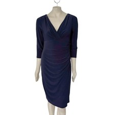 RALPH LAUREN Side Ruched Faux Wrap Stretchy Sheath Dress in Navy Blue WOMEN'S 12