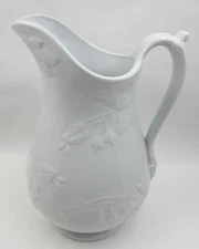 ANTIQUE SIGNED J & G MEAKIN 12" WHITE IRONSTONE CHINA PITCHER, ENGLISH VICTORIAN