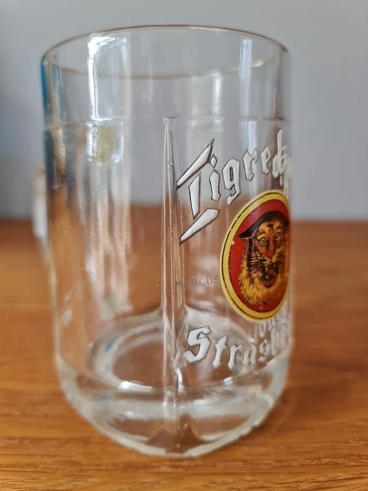 Ancien Verre À Bière Émaillé Chope TIGRE BOCK STRASBOURG  - Photo 2/4