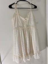 Forever 21 Cream Textured Ruffle Tie-Strap Mini Dress Size S