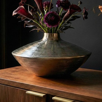 Vase Tischvase 35cm Aluminium Silber Alu Blumenvase Wohndeko Rund Handmade Deko