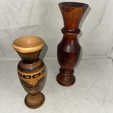 2x Vintage Holz Vase handgedrechselt Mid Century Drechselarbeit Retro Deko 