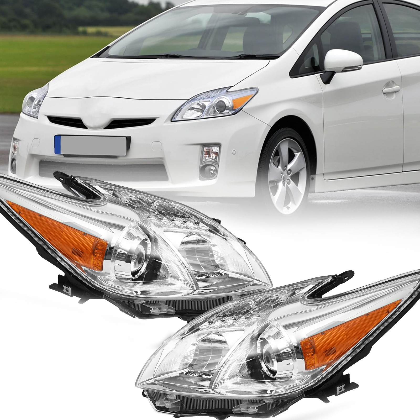 For 2010-2011 Toyota Prius Projector Headlights Halogen Headlamps Left & Right
