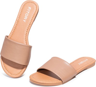 FITORY Women's Slide Sandals Fashion Square Open Toe with Cushioned 