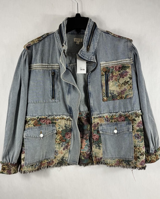 POL Women's Denim Detail Shacket Jacket Oversized Sz S Prairie Cottage Core Boho