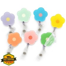 7 Pcs Flower Nurse Badge Reels, Cute Retractable ID Holder Clips