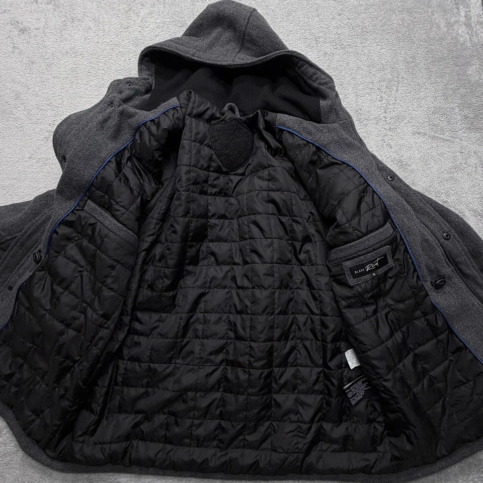 Jaqueta rebite preta masculina XL cinza mistura de lã com capuz Parka acolchoada casaco quente - Imagem 2 de 4