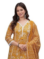 Women's Pure Cotton Printed Straight Kurta Set with Palazzo Pants  Dupatta