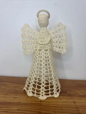 Vintage Crocheted Lace Angel Christmas Tree Topper White Cream Stiff Starch 9.5"
