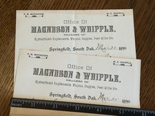 2 1890 Magnuson Whipple Implements Wagons Buggies Letterhead Springfield Sd