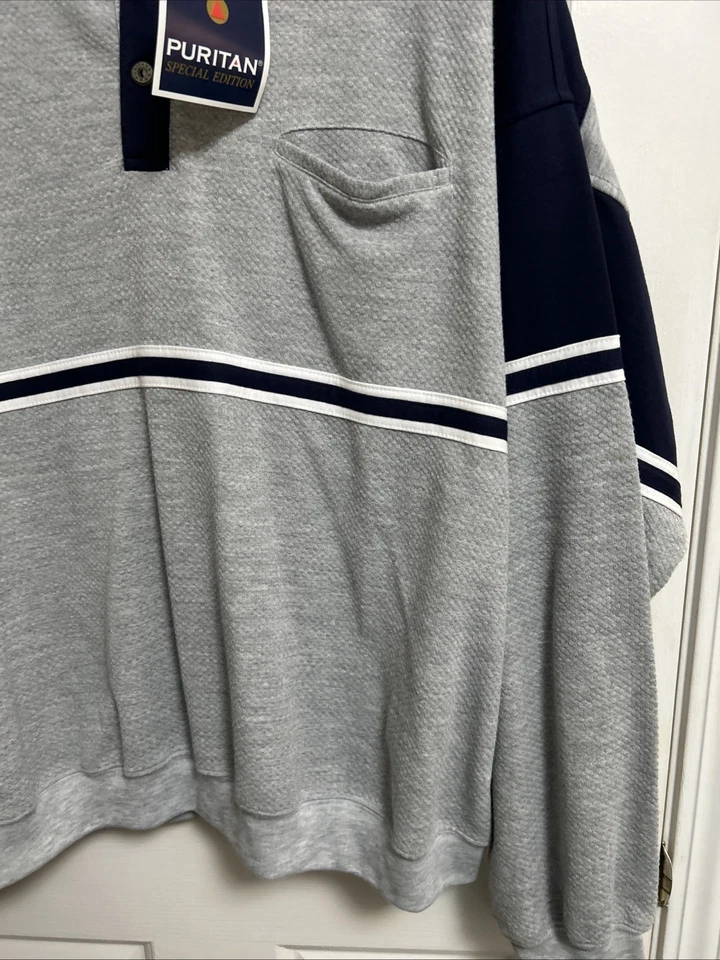 Vintage Anos 90 Puritano Y2K Colorblock Urze Novo Com Etiquetas Cinza Azul Masculino Tamanho 3XL - Imagem 2 de 4