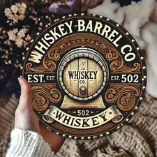 Vintage Whiskey Barrel Metal Art - Swirls & Screws Retro Design
