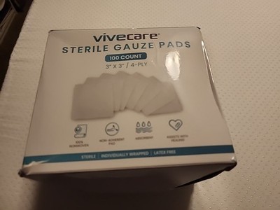 ViveCare Sterile Gauze Pads 3''×3'' [100pcs In 50 Pcks] 4-Ply [M3]  BOX IS DAMAGED