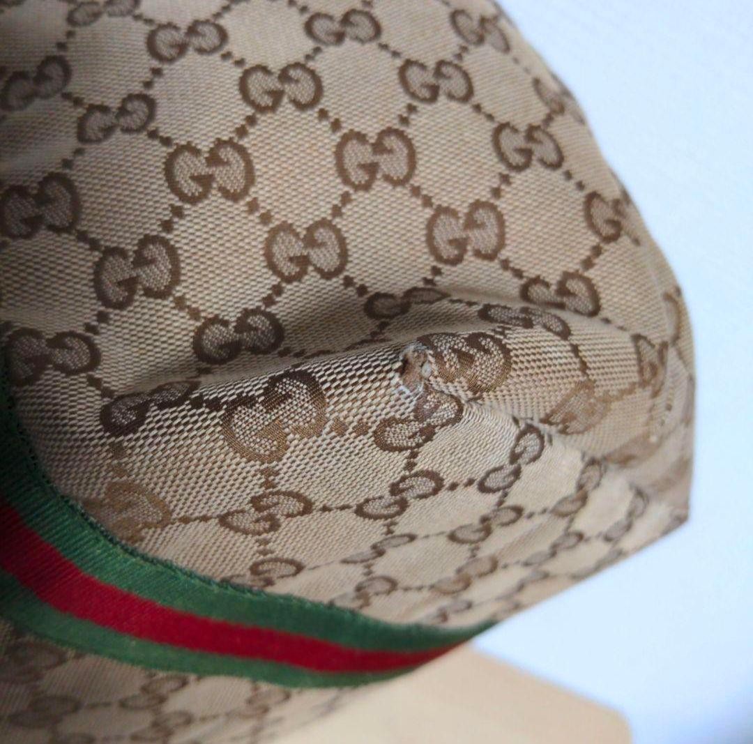 GUCCI Women's GG Canvas Tote Bag Leather Stripes Beige Authentic thumbnail 12