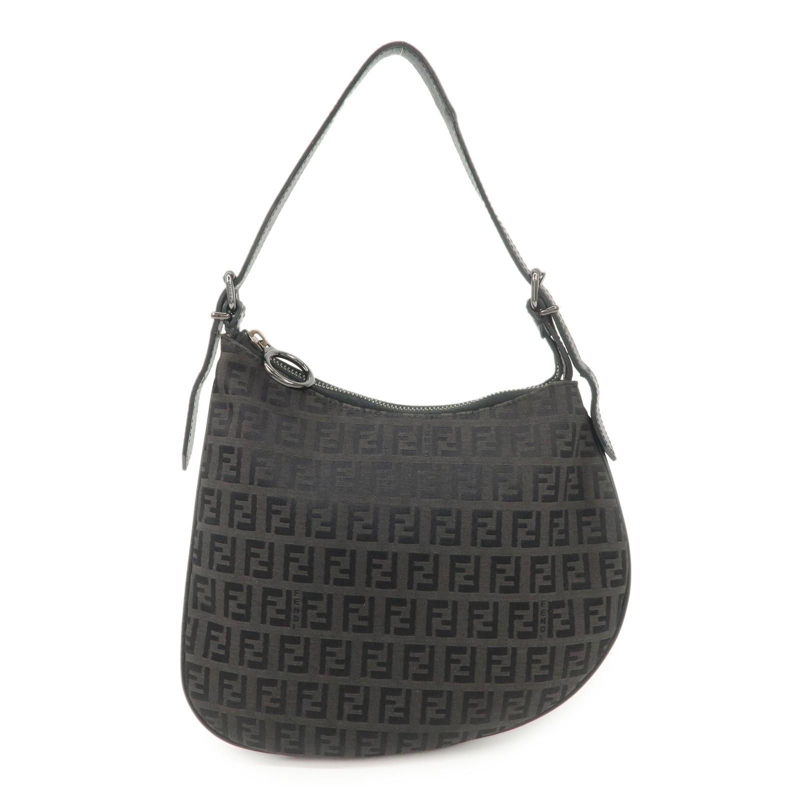 FENDI Zucchino Canvas Leather Black Messenger Pochette Mini Bag Pre-owned Auth