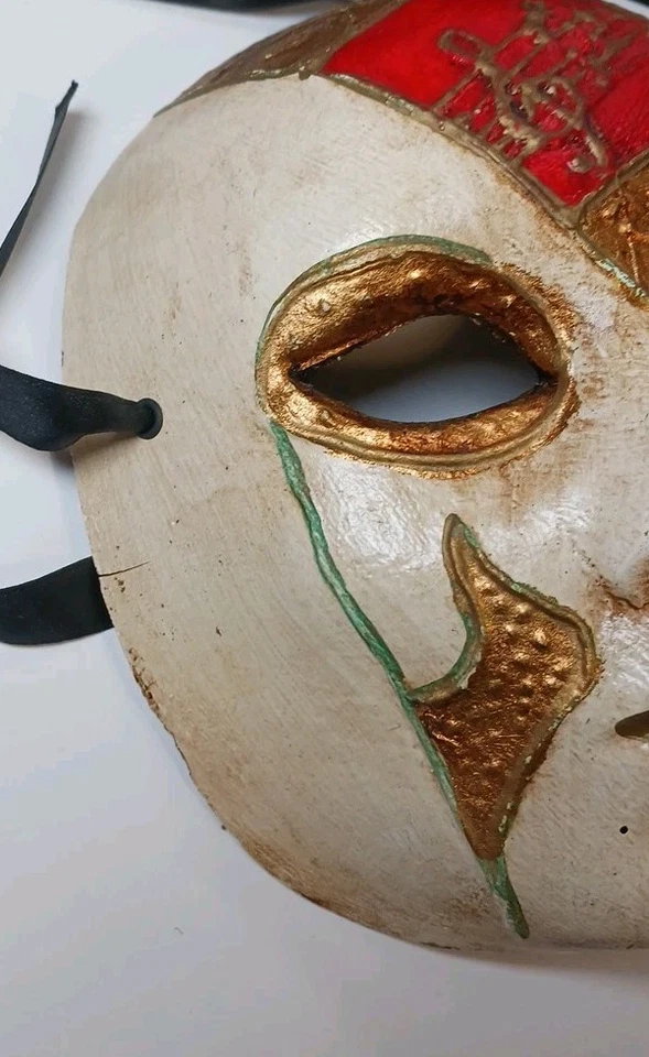 Venetian Masquerade Mask HandPainted Gold Red Green Carnival Costume Party Decor - Image 3 of 4