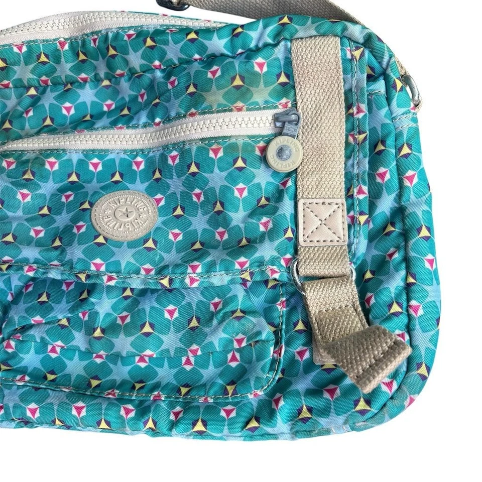Kipling Crossbody Bag Clover Blue Geometric with Monkey Keychain - Image 3 of 4