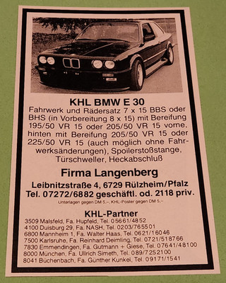 37. KHL BMW E 30 tuning advertisement advertising 1983