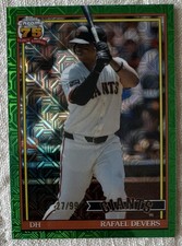 Topps 2025 Chrome Rafael Devers #91C-26 1991 Topps Baseball Green /99 Giants
