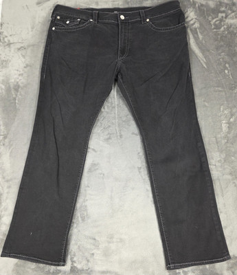 True Religion Ricky Relaxed Straight Jeans Mens 44 Black Denim Mid Rise Stretch