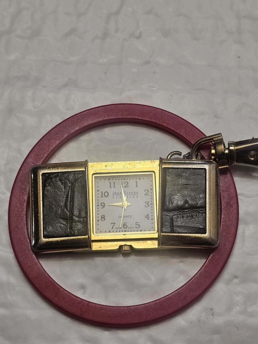 Vintage Joan Rivers Classics Gold Red Crocodile Embossed Watch Keychain Working Vtg LADY BUG Joan RIVERS Classics Signed Red Black Enamel  main image 4