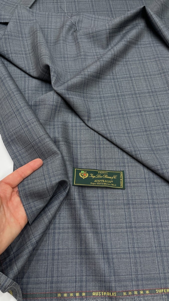 EDIFICE ロロピアーナ 150s AUSTRALIS セットアップ グレー LORO PIANA Suiting Fabric GREY Blue Plaid Super 150s Wool