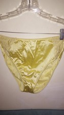 Vintage High Cut Leg Yellow Lace Satin Shiny 2nd Skin W Lace Panties 7