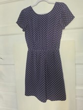 Madewell Silk Floral Cross Back Women Dress Size 2 Navy Polka Dots Cottagecore