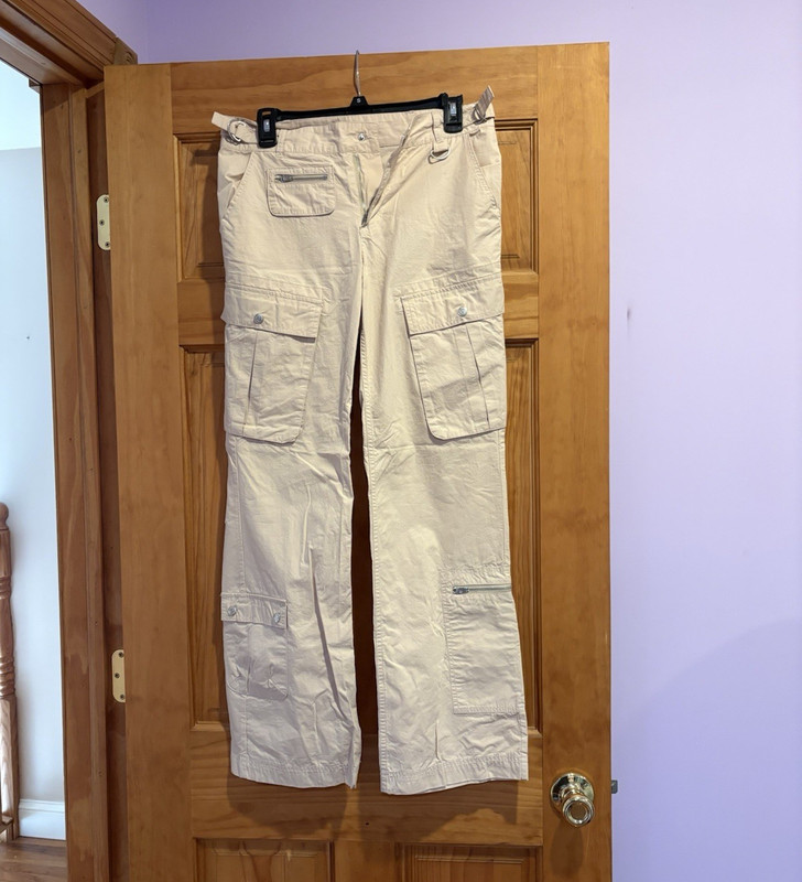 Signature 8 Women’s Beige Solid Cargo Pants w/ Pockets Regular Size S
