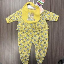 Vintage Precious Moments Baby Girl Yellow Floral Romper with Bib Size 3 6M