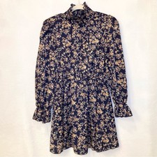 SHEIN Navy Prive Ditsy Floral Shirred High Neck Flounce Dress Size Medium