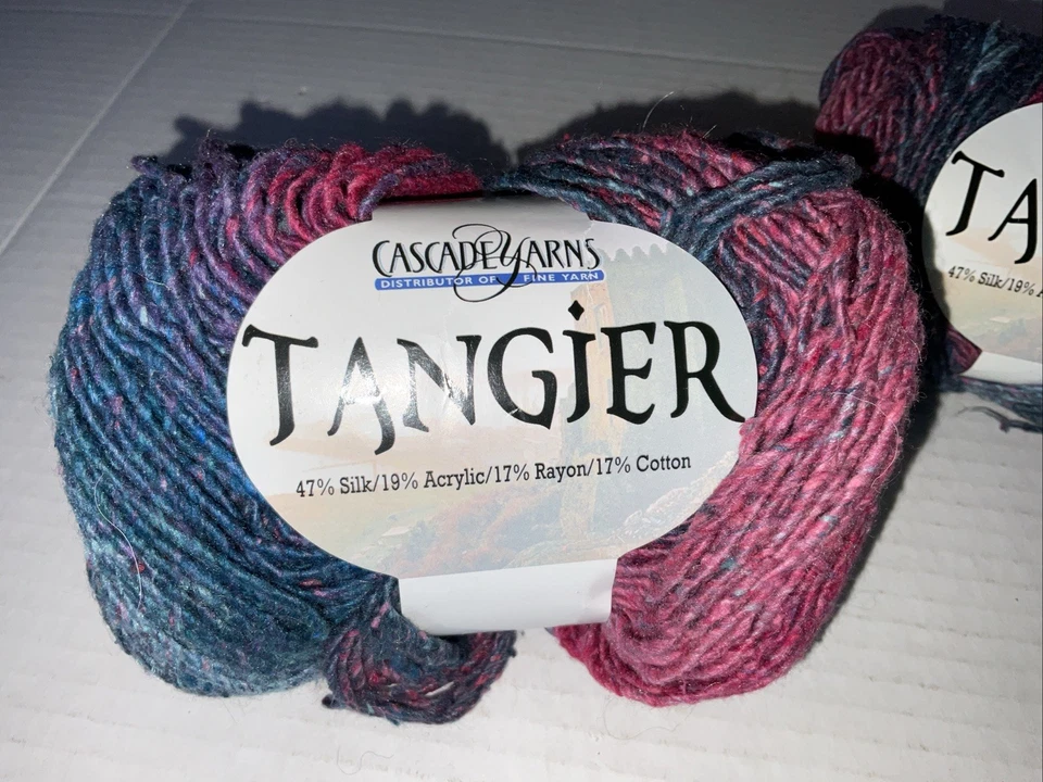 Lote de 2 hilos en cascada Tánger 47 % seda 19 % rayón 17 % algodón denim azul/malva Foto 2 de 4