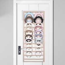 Hanging Headband Holder for Over The Door and Closet, 24 Slots Felt Head Tan