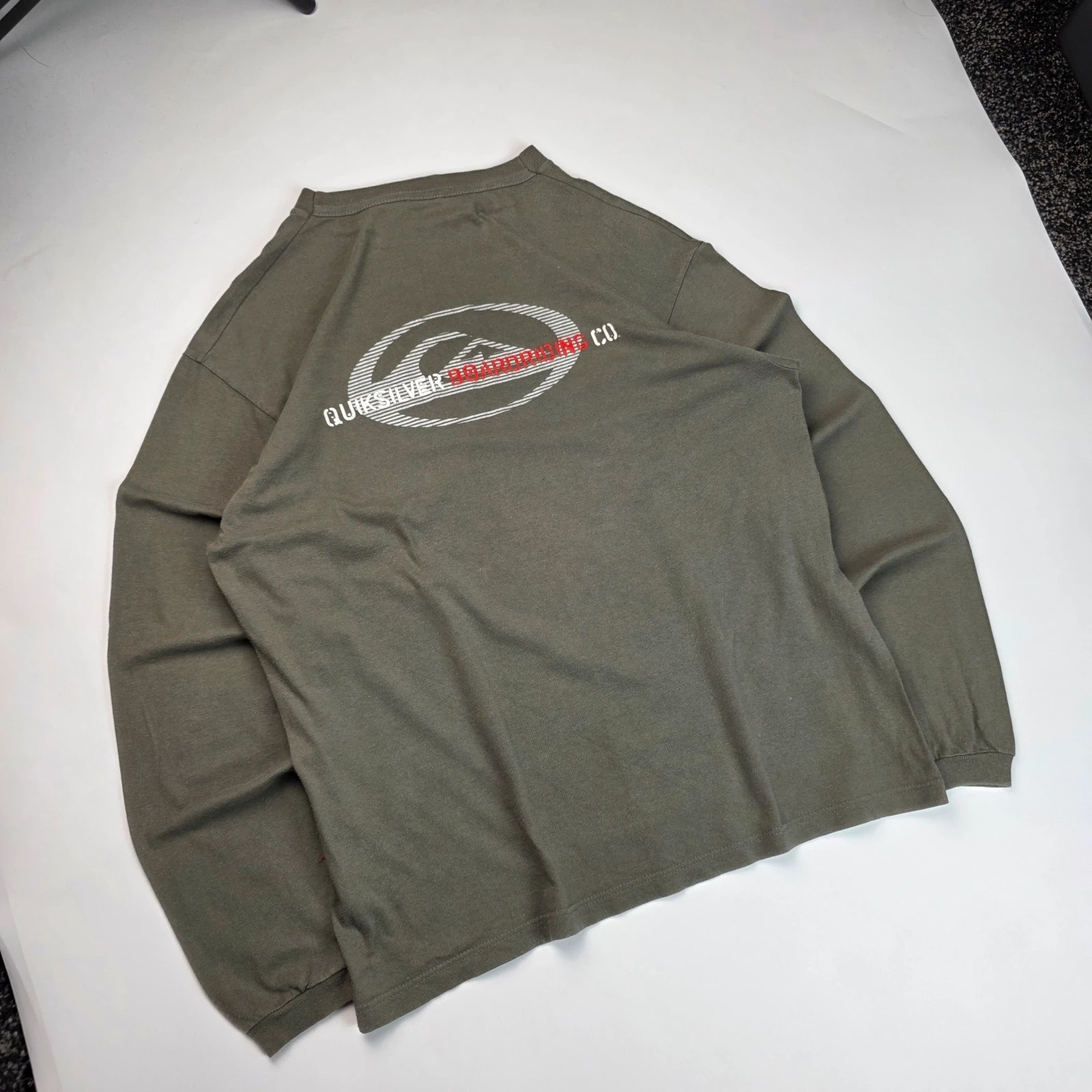 2000s Y2K Quiksilver Khaki Brown Graphic Print Long Sleeve Tee Size Womens Large image 2