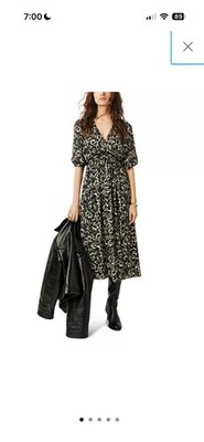 Women BA&SH V-neck Floral Puff Sleeve A-line Midi Dress size 2/ Medium NWT