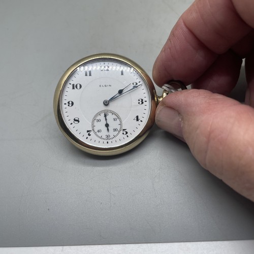 VINTAGE ELGIN OPEN FACE POCKET WATCH 14 S 20 Yr. GOLD FILLED CASE Ticking - Picture 2 of 4