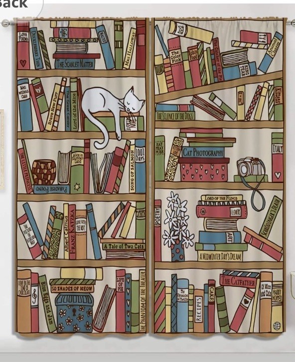 Room Darkening Cat Boho Curtains,Bedroom Boys/Girls 2 Panel Bookshelf 63” X 63”