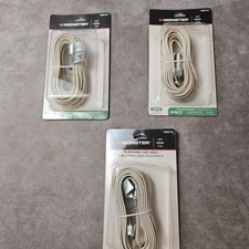 Monster Just Hook It Up 25ft Phone Line Cable Ivory 4-Conductor 140094-00 3pk