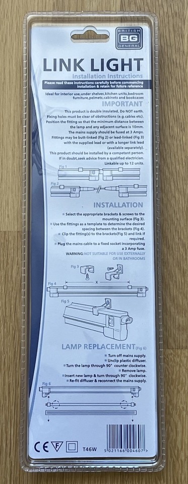 BG 6W T46W 11” INCH KITCHEN LINK STRIP LIGHT FLUORESCENT UNDER CABINET ...