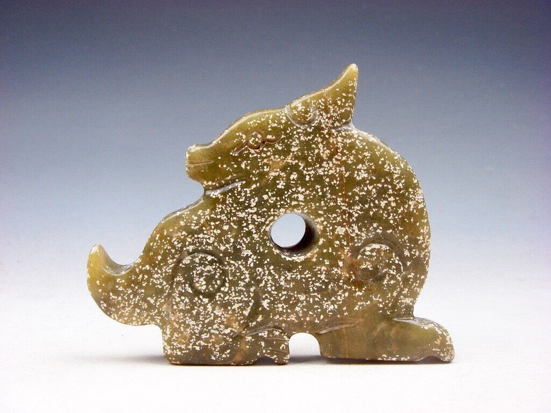 Old Nephrite Jade Stone Carved Sculpture Monster Pi-Xiu Looking Back #06112405