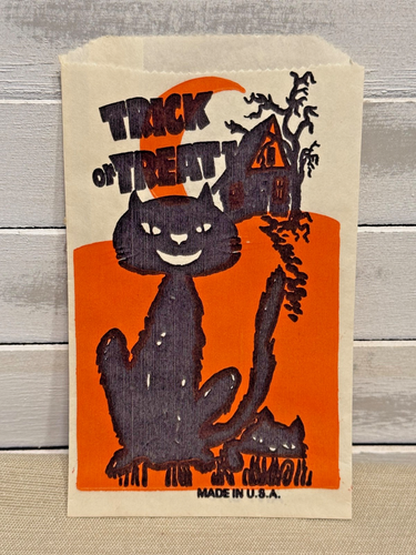 Borsa vintage anni 50 Halloween dolcetto o scherzetto gatto nero casa stregata metà secolo NOS - Foto 1 di 3