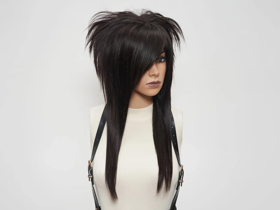 Brown Emo Wig Long, Alternative Scene Goth Wig, Chemo Alopecia Wig Side Bang - Image 3 of 4