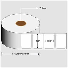 Direct Thermal 1.25"x0.875" Labels for Zebra ZD/GX/GK 1" core printers-12 ROLLS