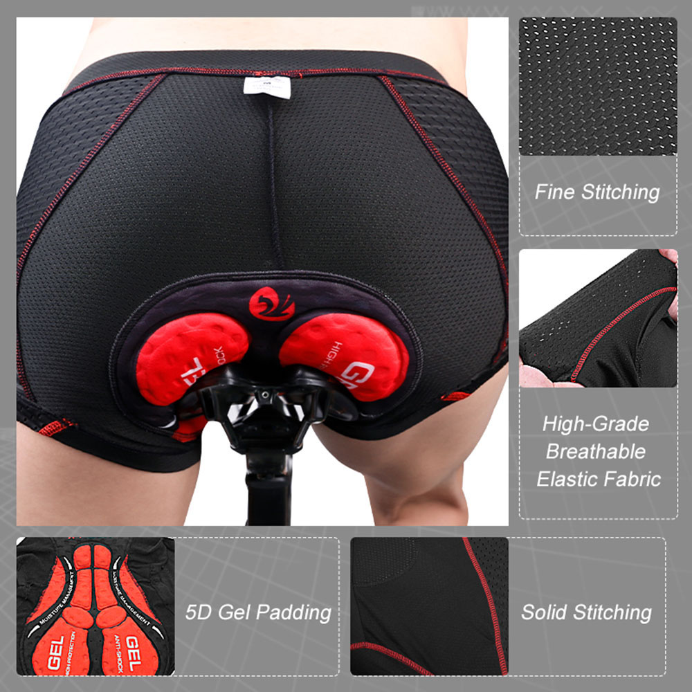 Pantaloncini Ciclismo Imbottiti 5D Uomo, Biancheria Intima MTB Downhill, Nero/rosso, Traspiranti
