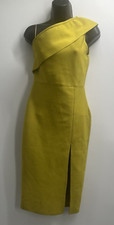 Women's One Shoulder Front Slit Back Zip Acid Yellow Mini Dress Size Small